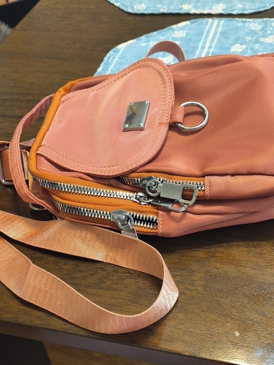 Handbags - Compact Coral Crossbody Bag with Silver Hardware